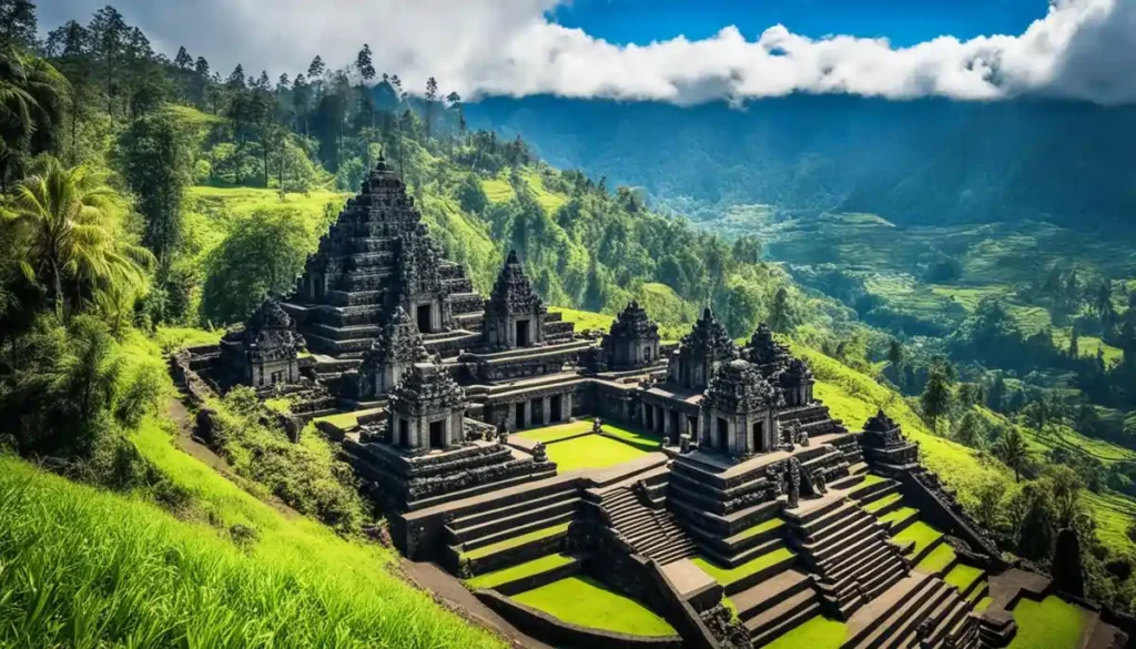 Kompleks Candi Arjuna merupakan situs peninggalan Hindu dari abad ke-8 yang masih terjaga keasliannya. Pemandangan candi berpadu dengan hamparan rumput hijau sangat memanjakan mata.